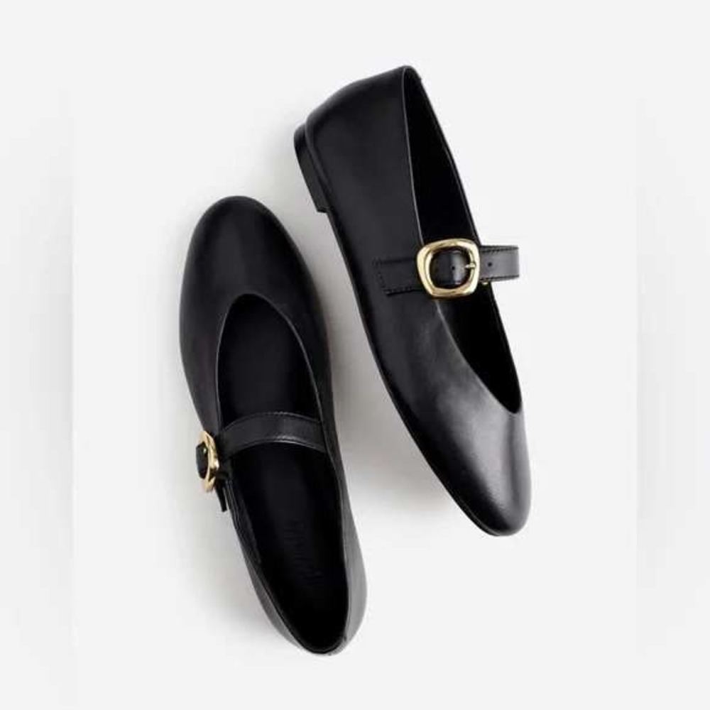 NEW Madewell Remy Puffy Gold Buckle Mary Jane Flat Shoe Black Leather Sz 8 NU630